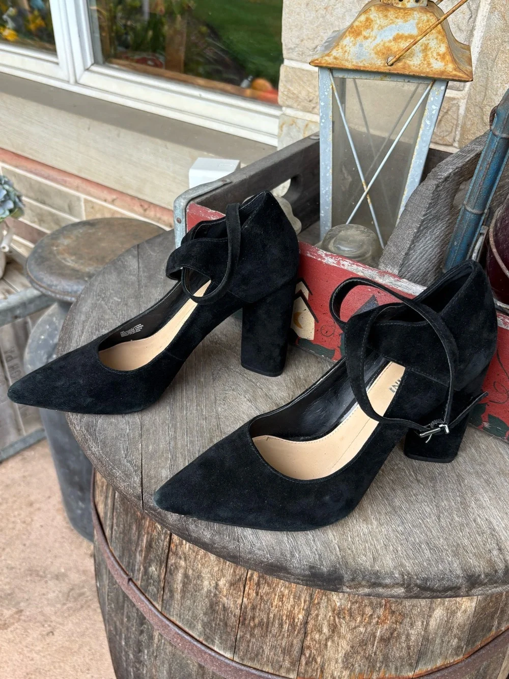 Gianni Bini Black Suede‎ Pointed-Toe Ankle Strap Pumps